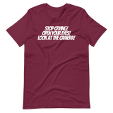 "STOP CRYING! OPEN YOUR EYES! LOOK AT THE CAMERA!" Short-Sleeve T-Shirt